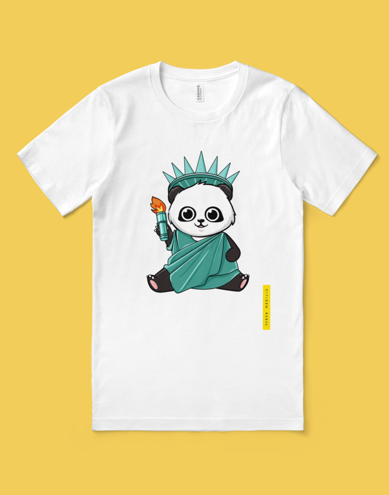 Panda T-Shirt - Status of Liberty T-Shirt - White Panda T-Shirt