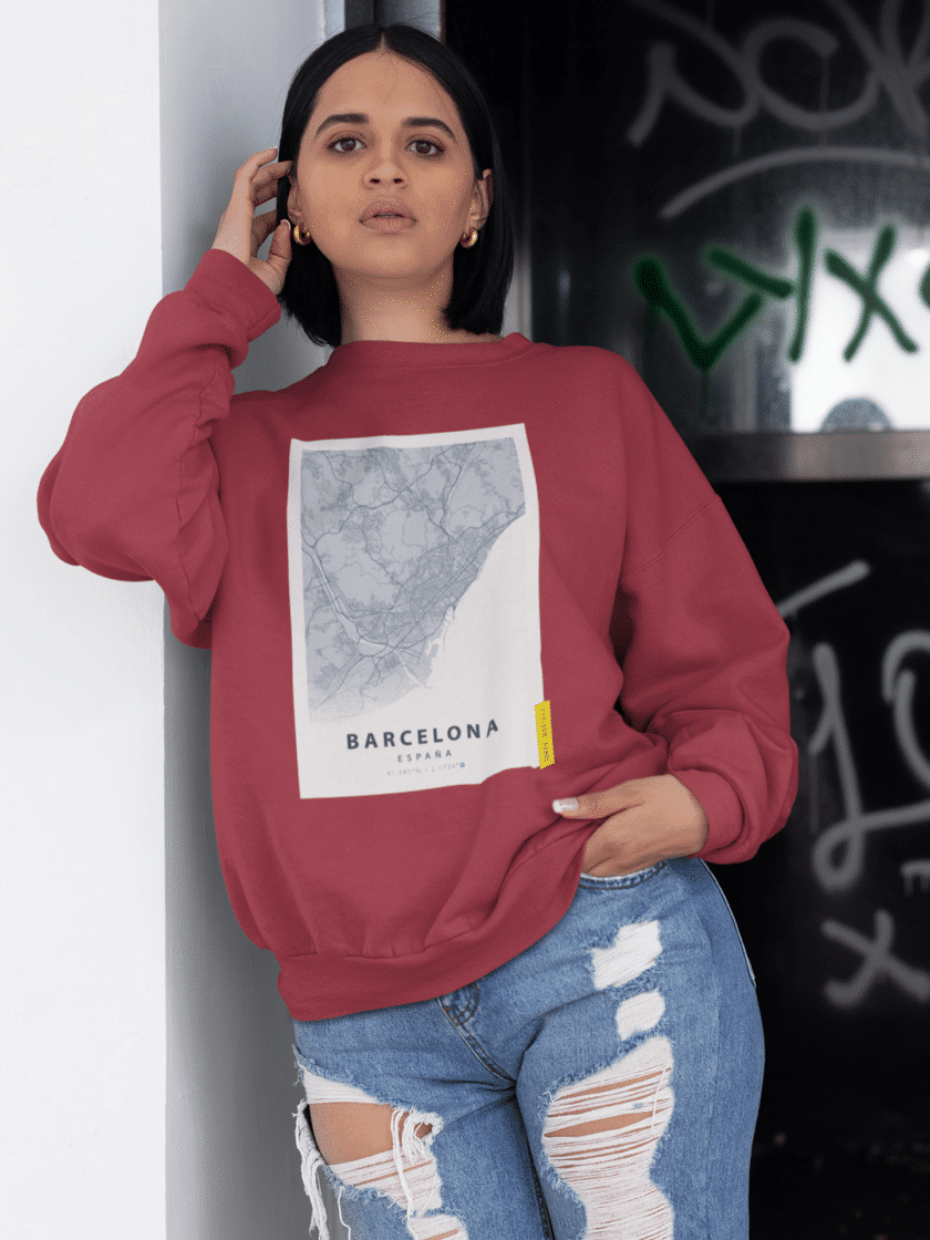 Barcelona Sweatshirt - Barcelona Map Sweater, Unisex Barcelona Sweatshirt